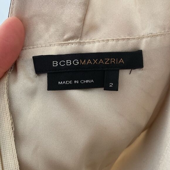 BCBG Beaded Cream & Brown Floral Silk Gown Size 2 - Picture 9 of 16